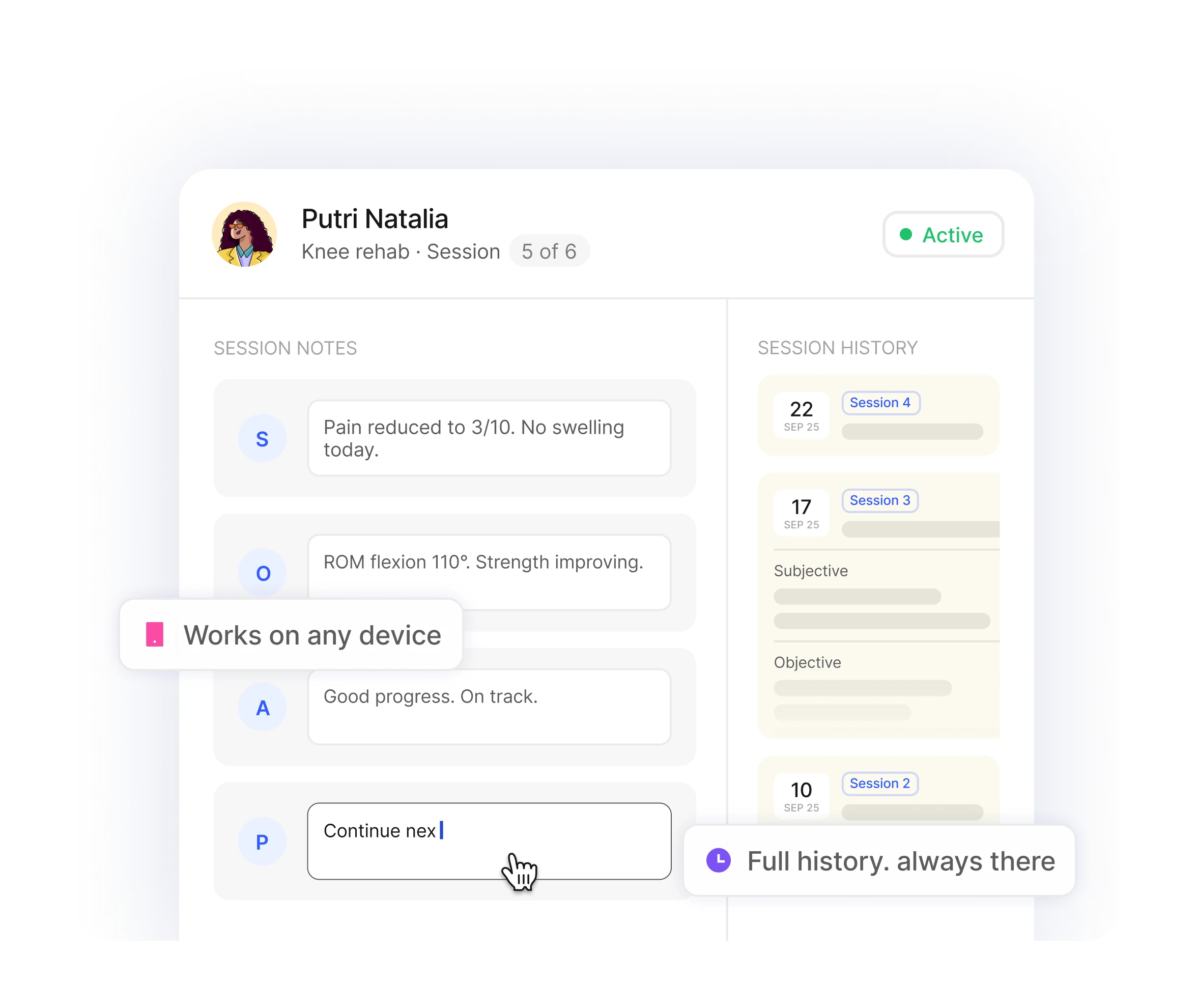 Recording SOAP notes during a session in Lumira
